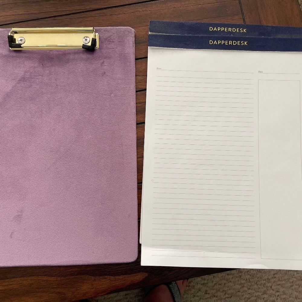 Anthropologie velvet clip board and writing pads